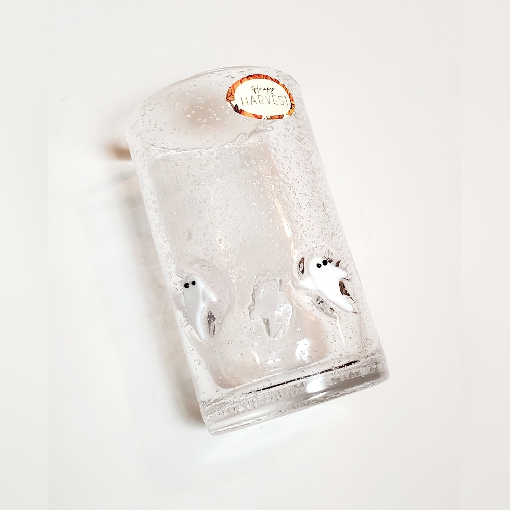Happy Harvest Floating Ghosts Bubble Infused Halloween Glass Cup